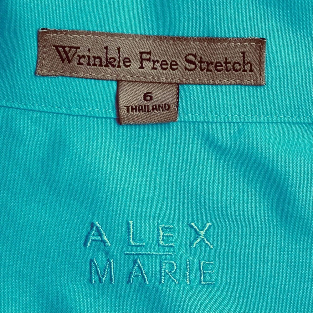 Alex Marie Wms Vibrant Turquoise Sleeveless Button Down Wrinkle Free Blouse 6 - Picture 6 of 8